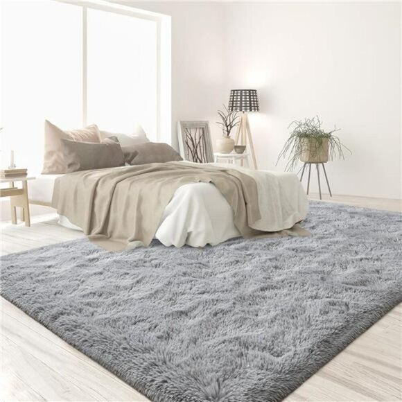 Shag Area Rug 5x8 Soft Grey Fuzzy Plush Carpet for Bedroom Living Room Dorm - Picture 6 of 7